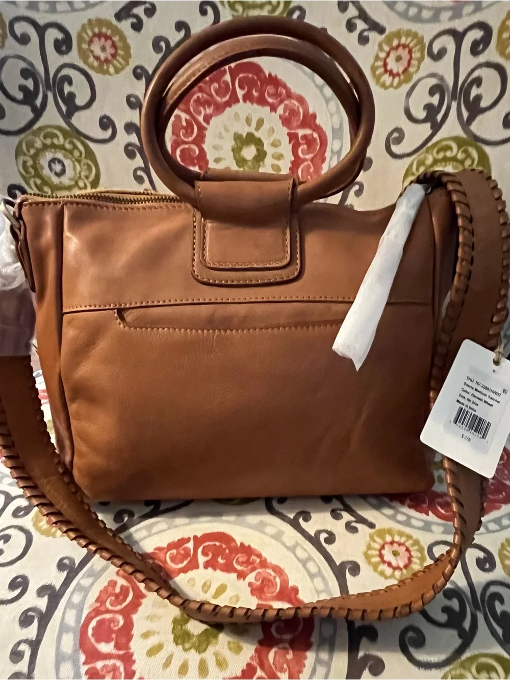 HOBO International Medium Shelia Tan Laser-Cut Leather Satchel with Top Handles